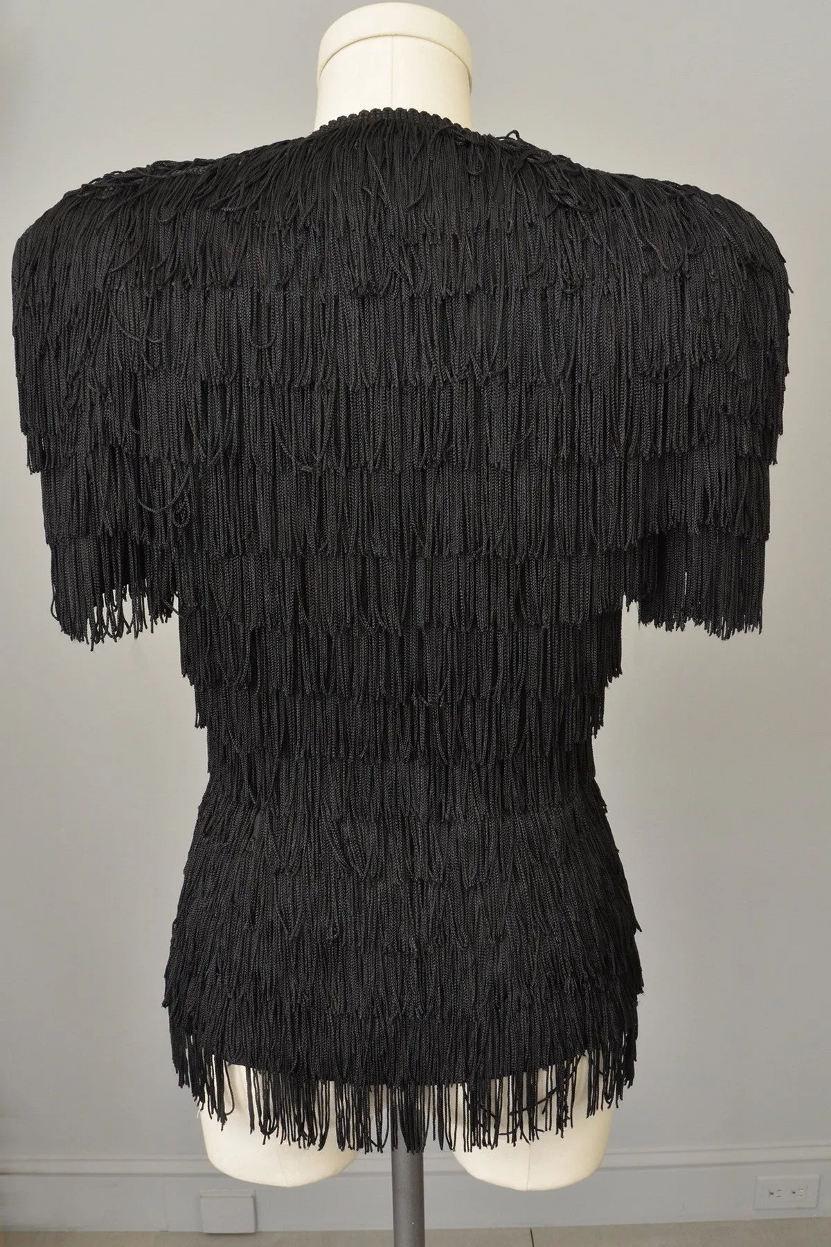 1970s 80s Black Fringe Sculpted Fierce Top