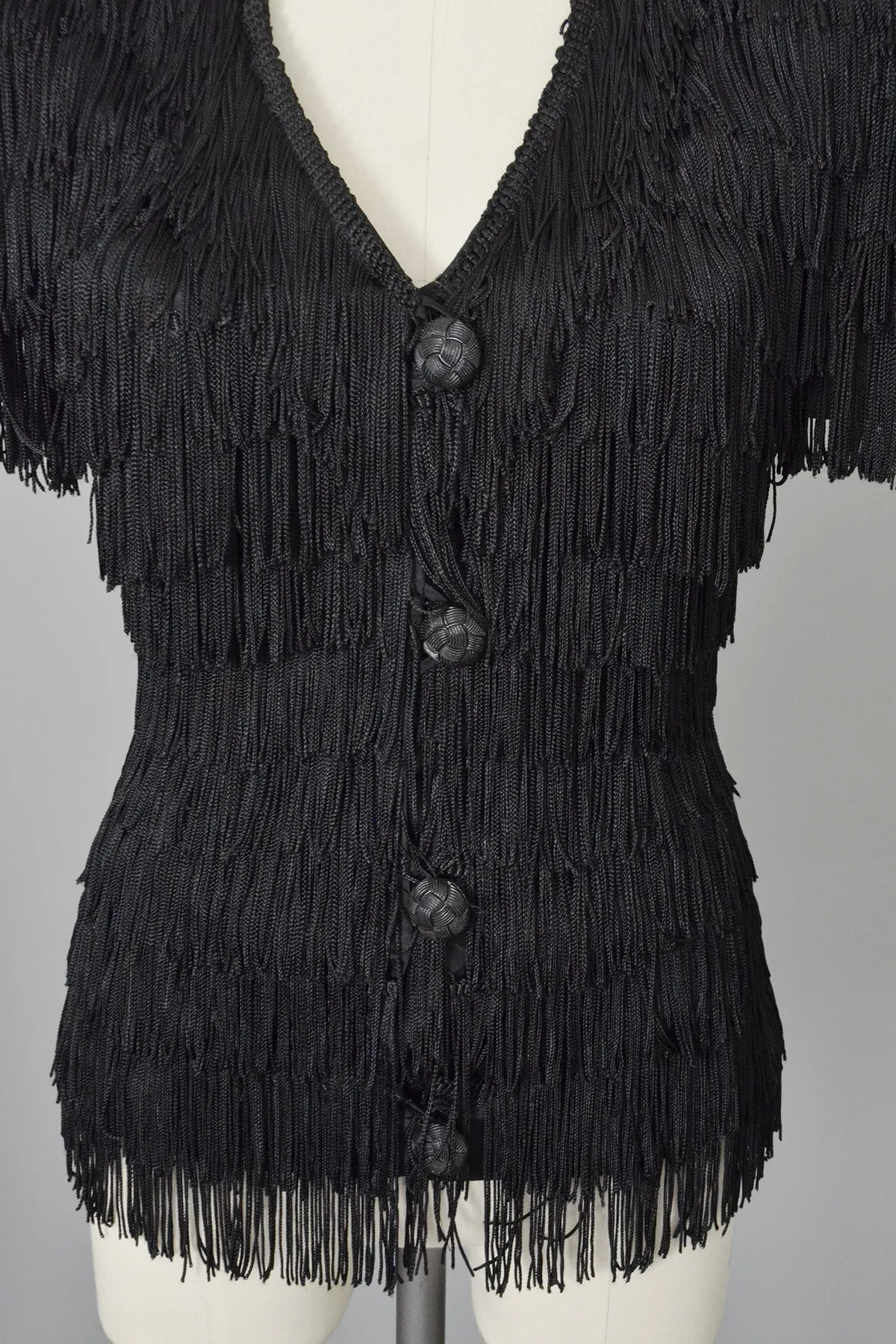 1970s 80s Black Fringe Sculpted Fierce Top