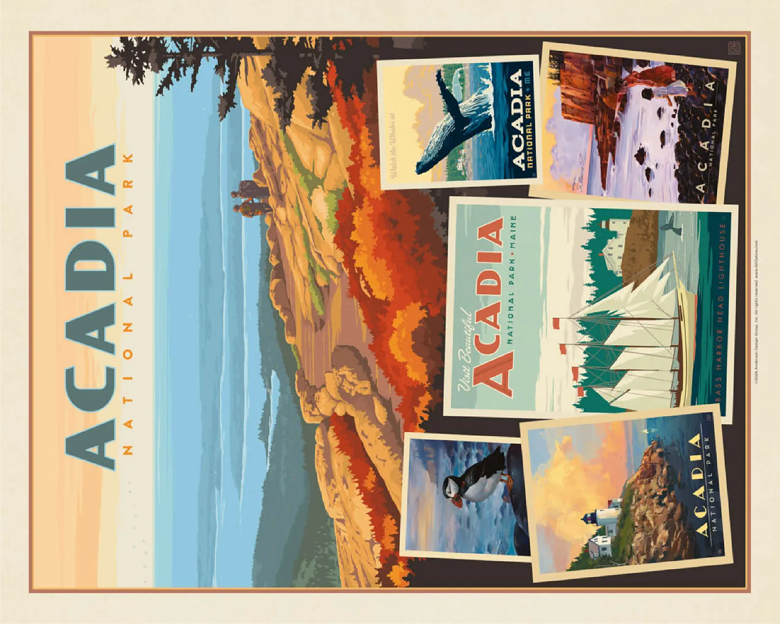 Acadia National Park: Collage Print, Vintage Poster