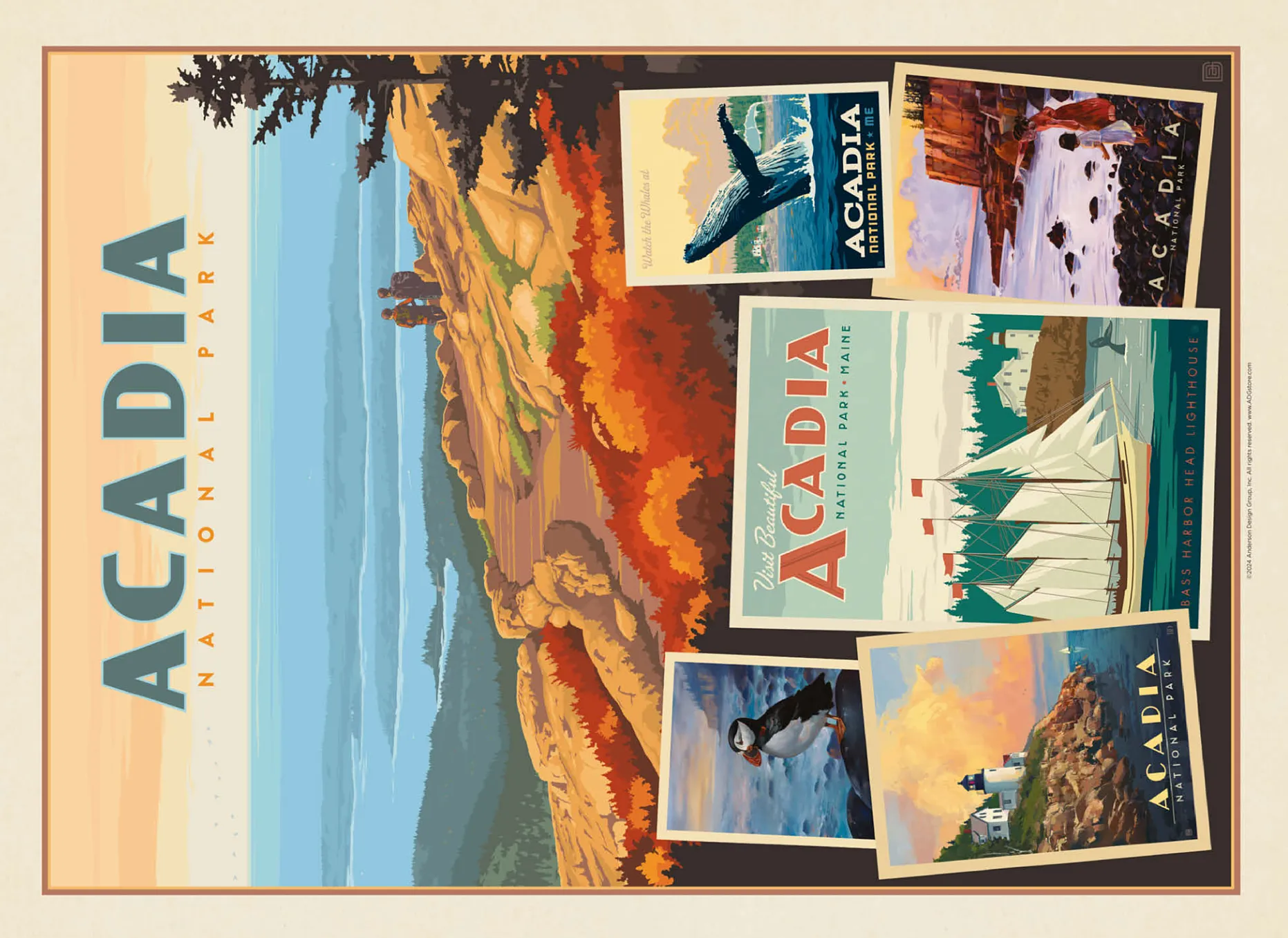 Acadia National Park: Collage Print, Vintage Poster