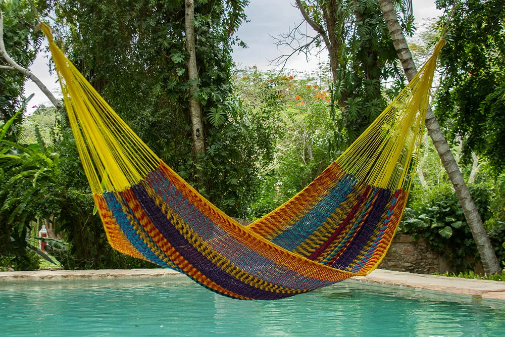 Authentic Mexican Outdoor Undercover Cotton Hammock in Confeti