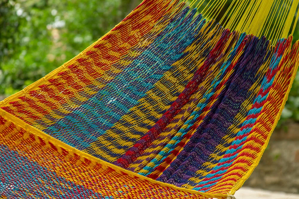 Authentic Mexican Outdoor Undercover Cotton Hammock in Confeti