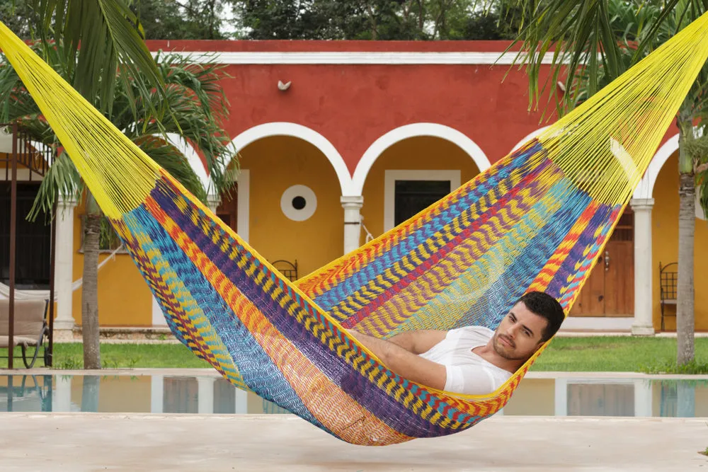 Authentic Mexican Outdoor Undercover Cotton Hammock in Confeti