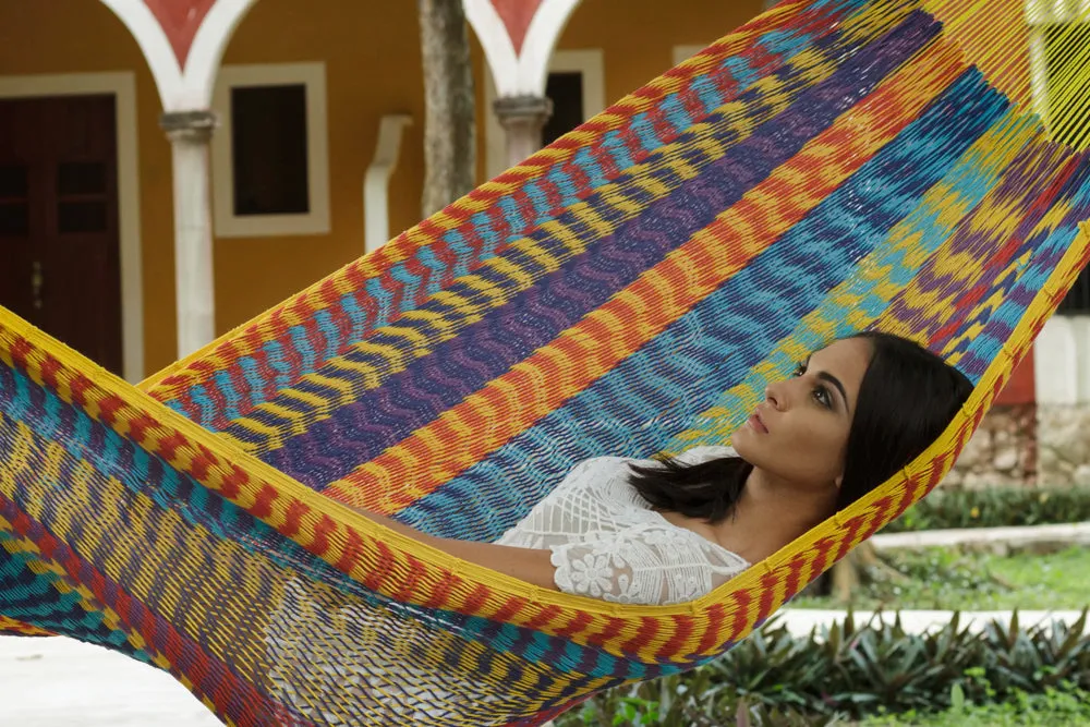 Authentic Mexican Outdoor Undercover Cotton Hammock in Confeti