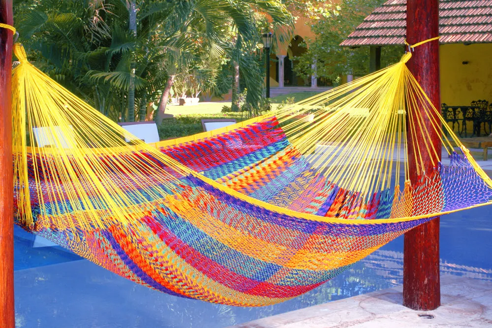 Authentic Mexican Outdoor Undercover Cotton Hammock in Confeti