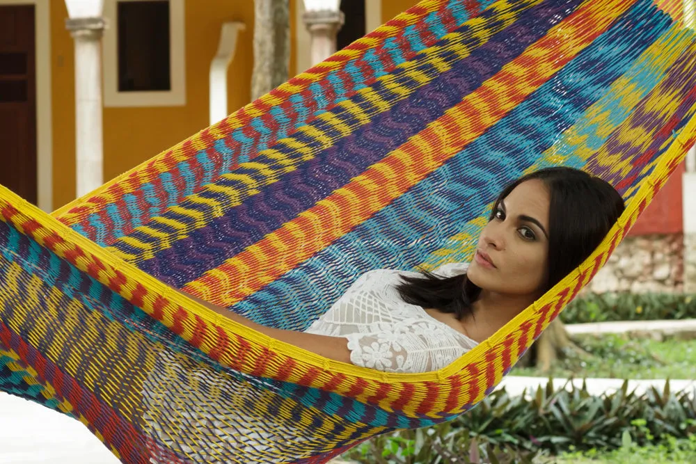 Authentic Mexican Outdoor Undercover Cotton Hammock in Confeti