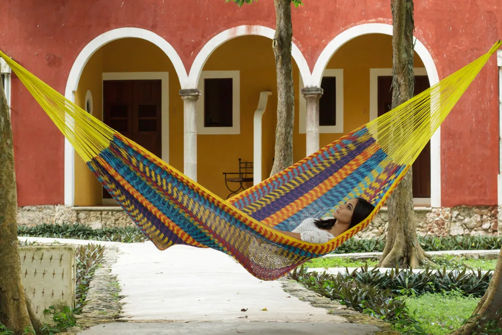 Authentic Mexican Outdoor Undercover Cotton Hammock in Confeti