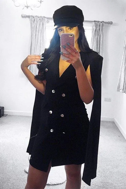 Black Cape Style Blazer Dress - Rosy