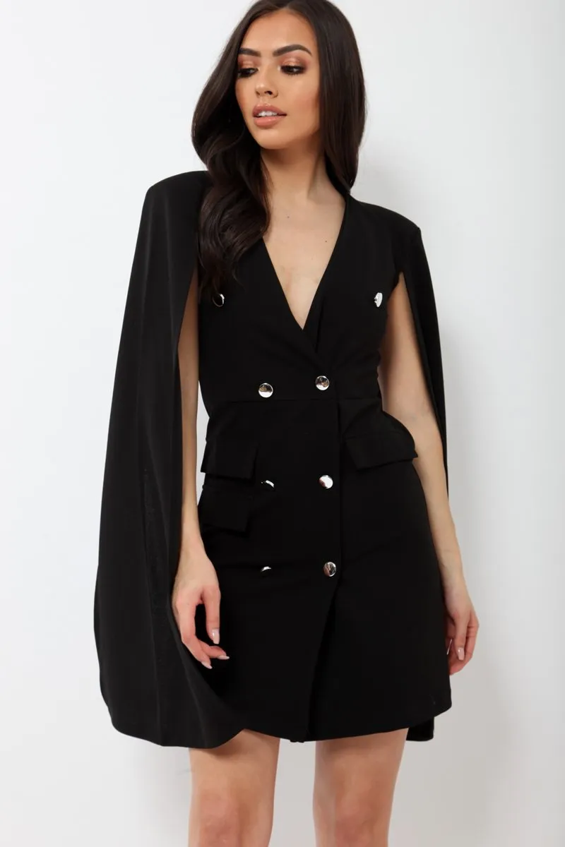 Black Cape Style Blazer Dress - Rosy