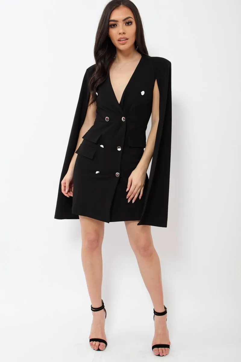 Black Cape Style Blazer Dress - Rosy