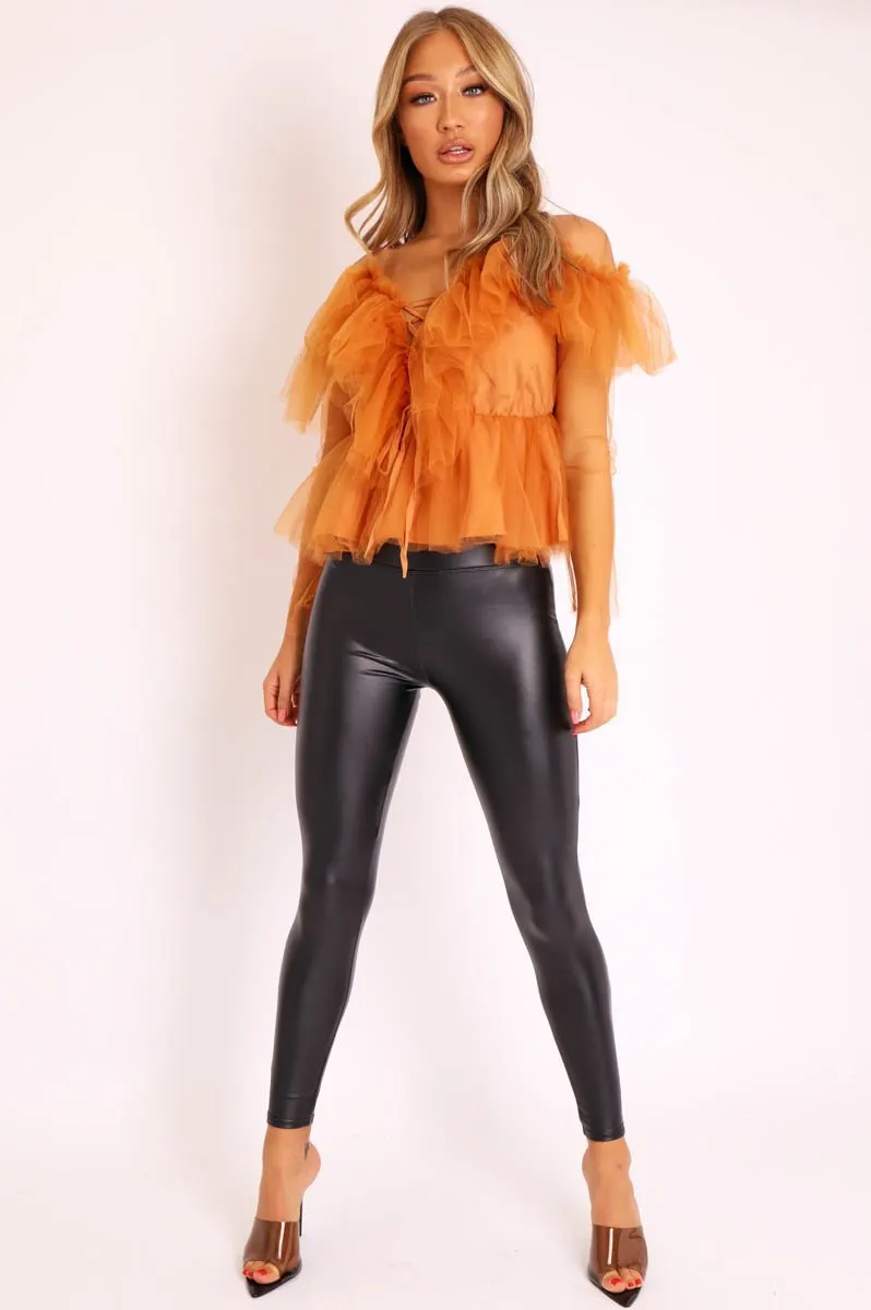 Black High Waisted PU Leather Leggings - Ronae