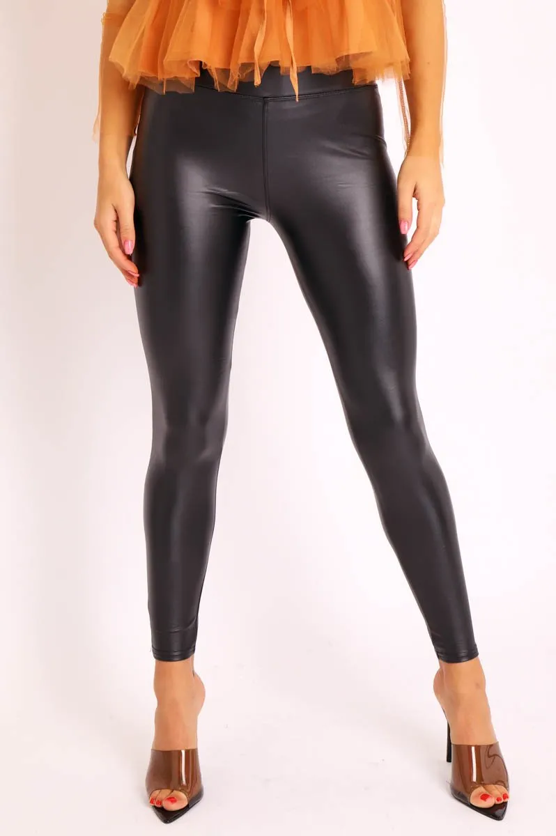 Black High Waisted PU Leather Leggings - Ronae