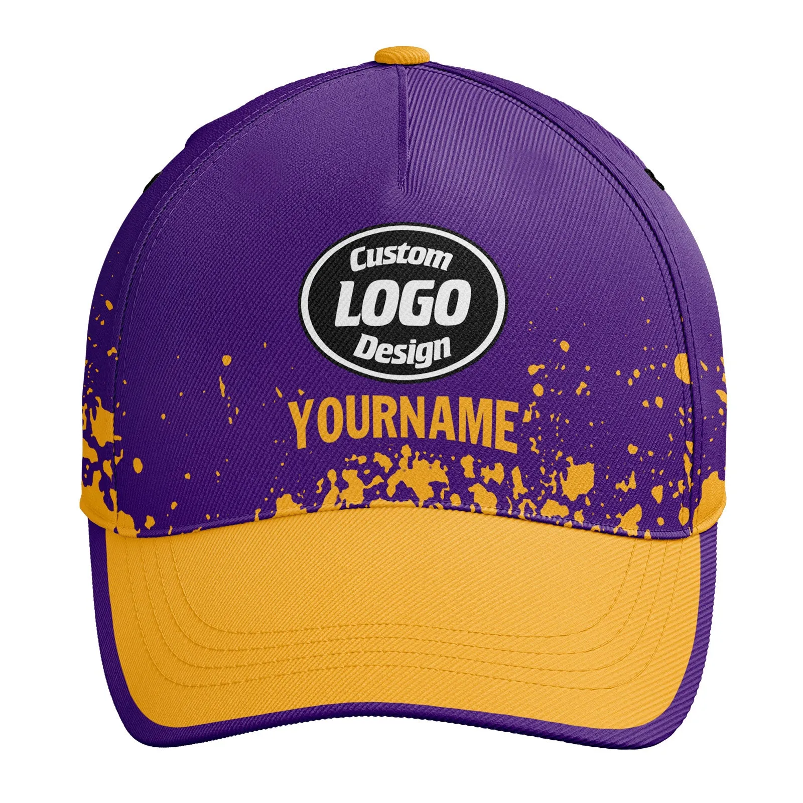 Custom Purple Yellow Hat Sport Design Cap Stitched Adjustable Personalized YW061-D020231-4