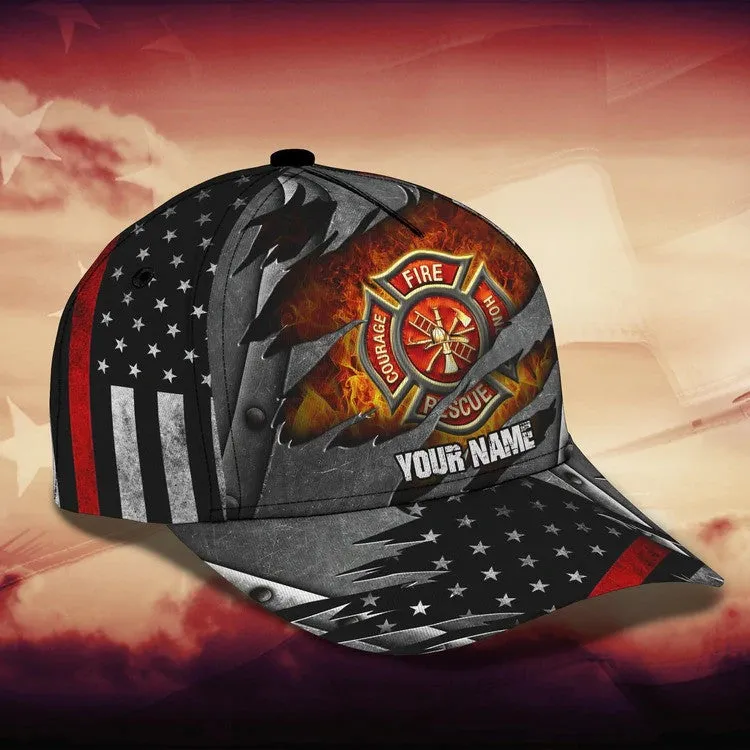 Customized Firefighter Man Cap 3D All Over Printed for Firefighter's Day, Firefighter Hat for Father