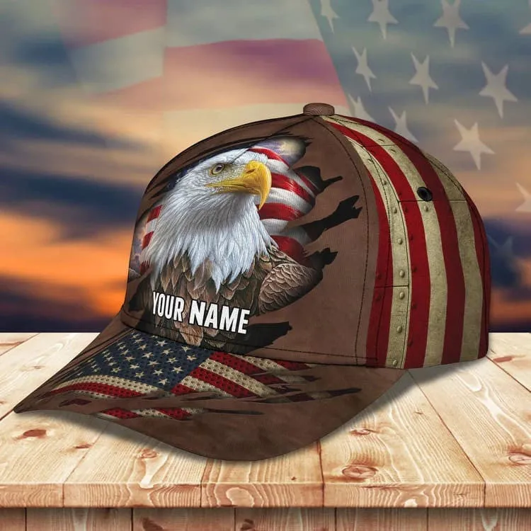 Customized Funny Eagle American Flag 3D Baseball Cap, Eagle USA Hat