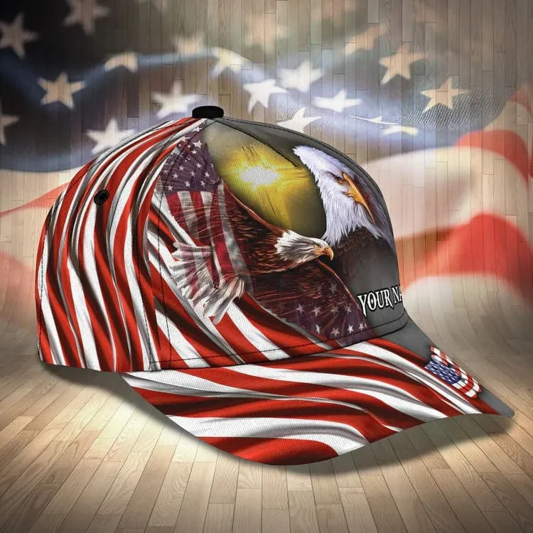 Customized Funny Eagle American Flag 3D Baseball Cap, Eagle USA Hat