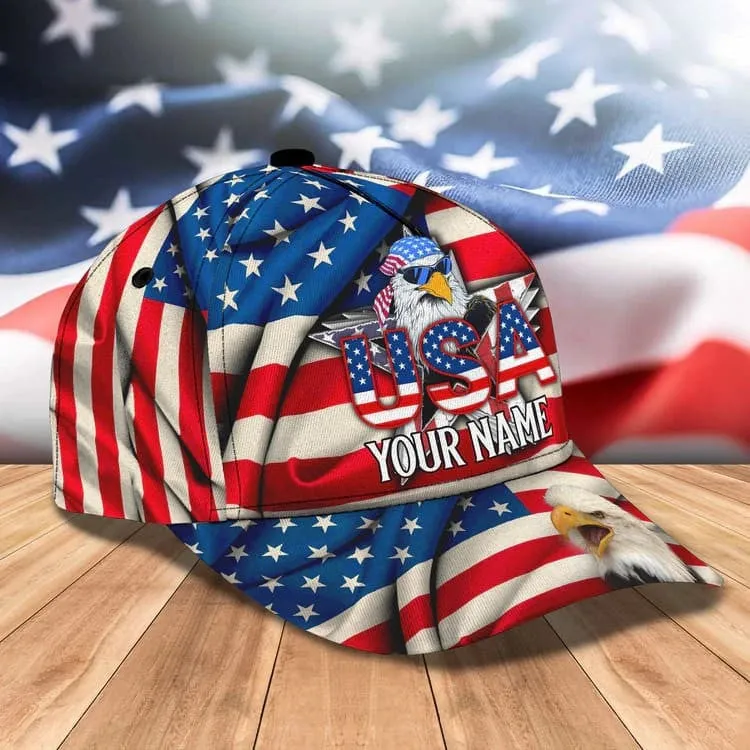 Customized Funny Eagle American Flag 3D Baseball Cap, Eagle USA Hat