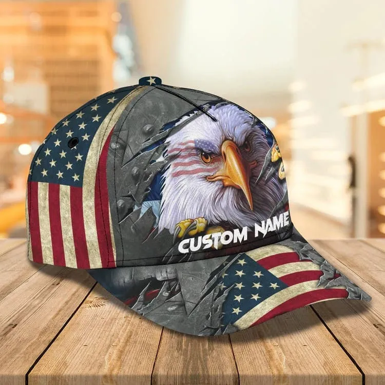 Customized Funny Eagle American Flag 3D Baseball Cap, Eagle USA Hat