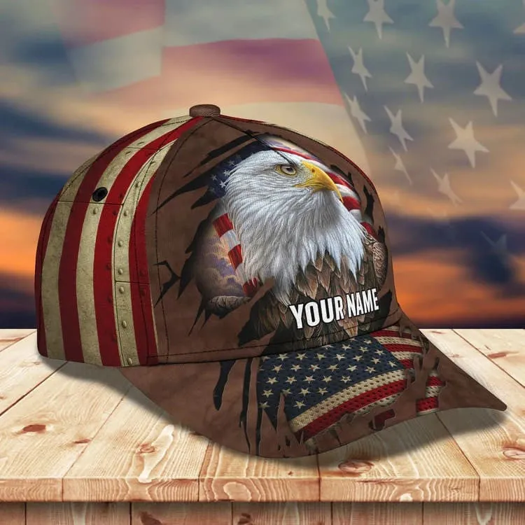 Customized Funny Eagle American Flag 3D Baseball Cap, Eagle USA Hat