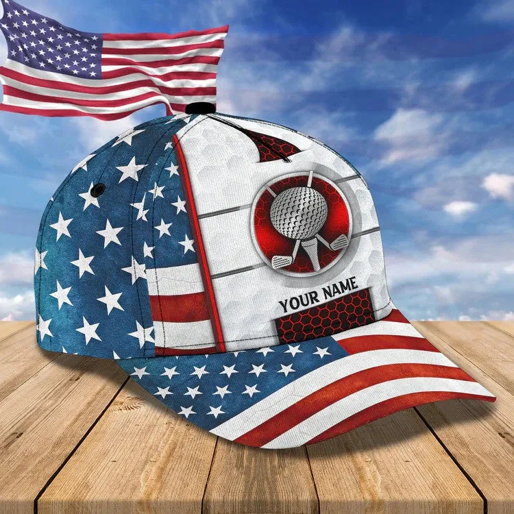 Customized Golf Cap for Men 4th of July 3D All Over Printed for Golf Players, Gift for Dad Golf