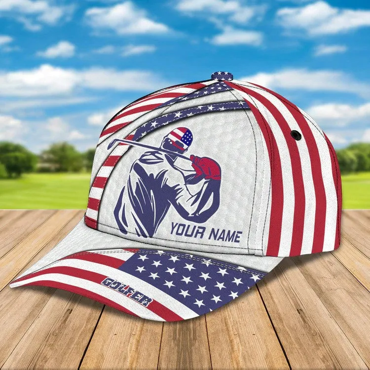 Customized Golf Cap for Men 4th of July 3D All Over Printed for Golf Players, Gift for Dad Golf