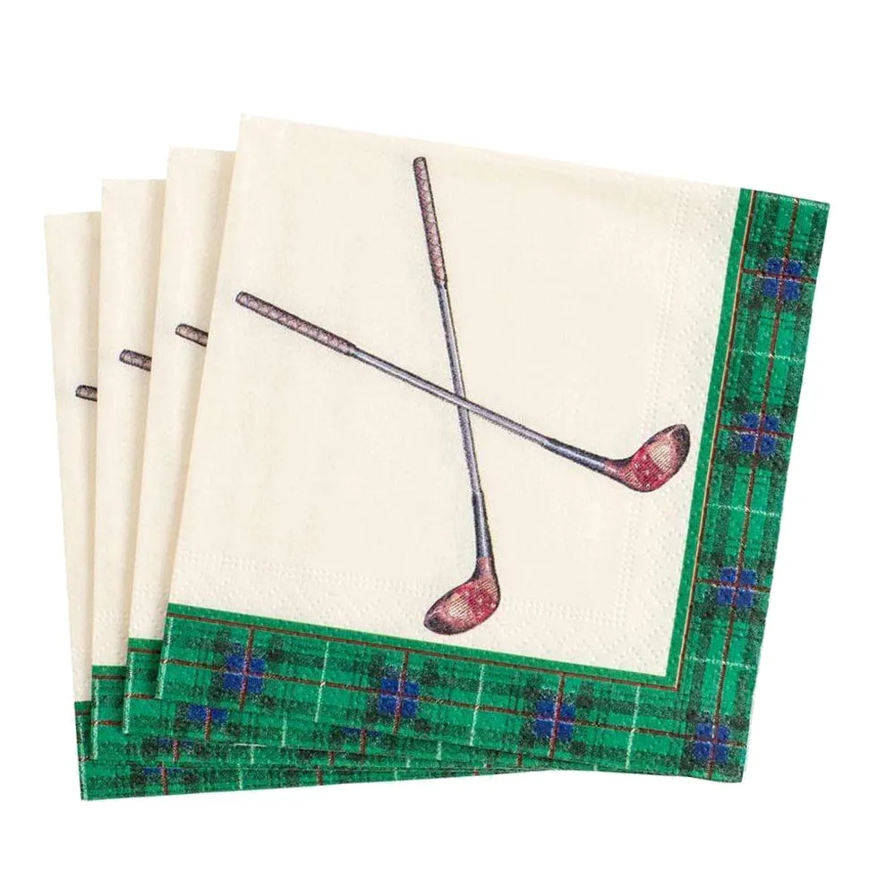 Golf Clubs Plaid Paper Beverage Napkins