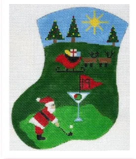 Golf Scene Santa Mini Sock Canvas