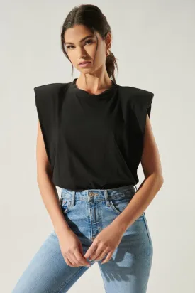 London in Black Shoulder Padded T-Shirt