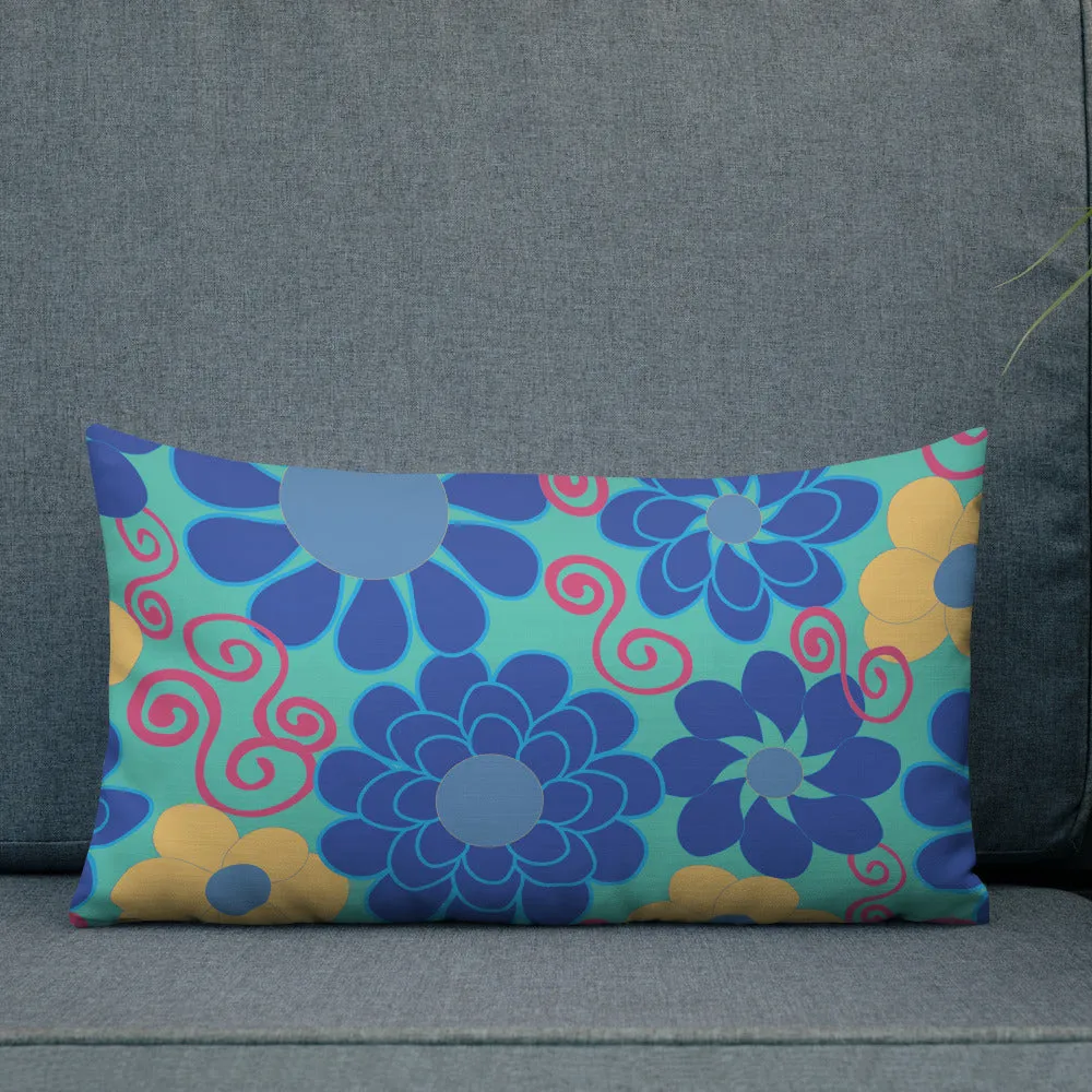 Mustard Buds Poppin’ on Blue Premium Pillow