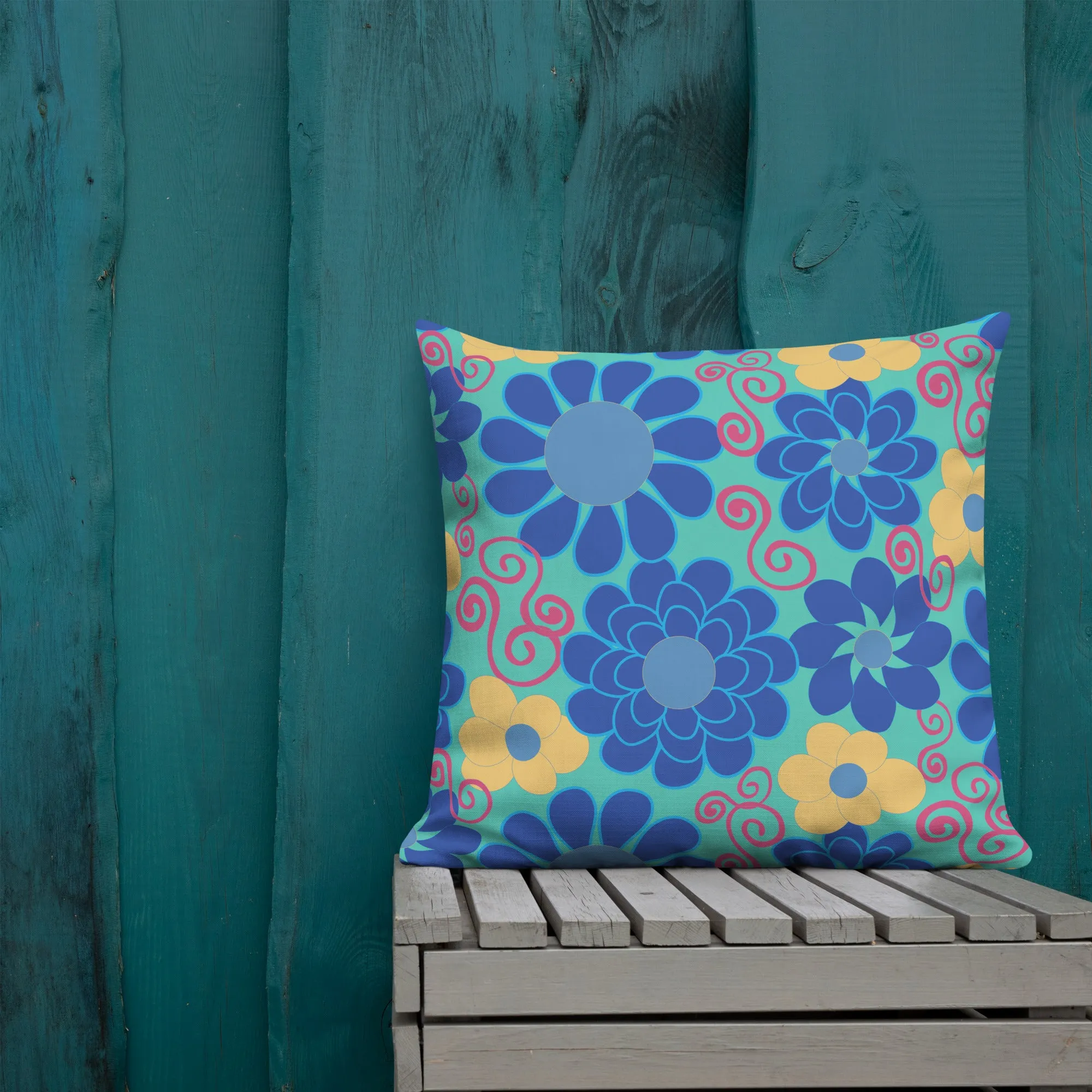 Mustard Buds Poppin’ on Blue Premium Pillow