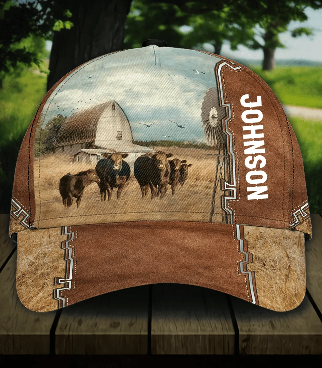 Personalized Black Angus Cow Farm Cap for Farmer, Cow Hat for Dad and Mom 3D Cap for Husband