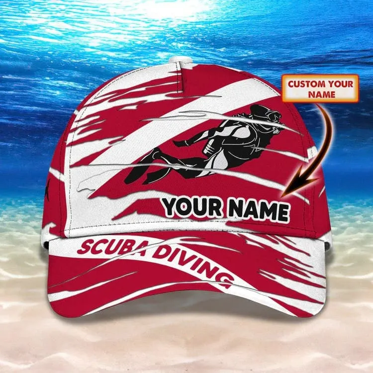 Personalized Scuba Diving 3D Baseball Cap, Suba Diving Hat for Husband & Dad