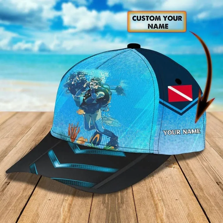 Personalized Scuba Diving 3D Baseball Cap, Suba Diving Hat for Husband & Dad