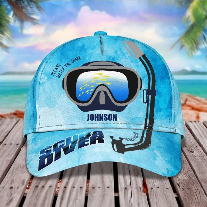 Personalized Scuba Diving 3D Baseball Cap, Suba Diving Hat for Husband & Dad