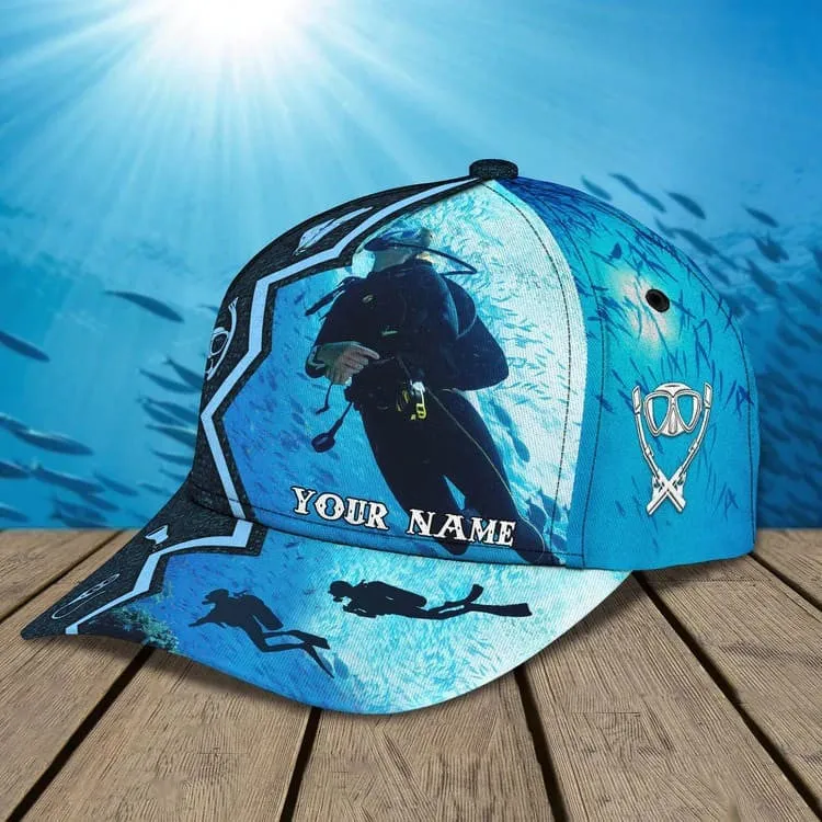 Personalized Scuba Diving 3D Baseball Cap, Suba Diving Hat for Husband & Dad