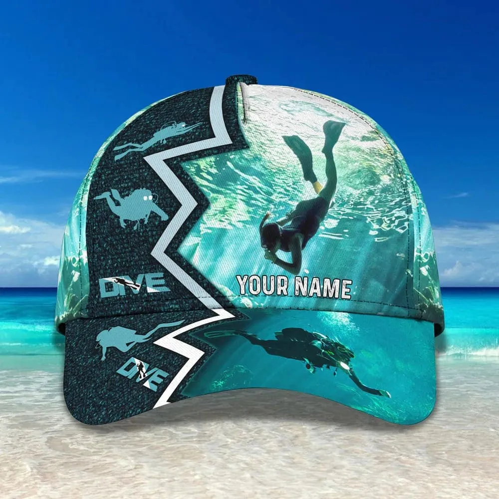 Personalized Scuba Diving 3D Baseball Cap, Suba Diving Hat for Husband & Dad