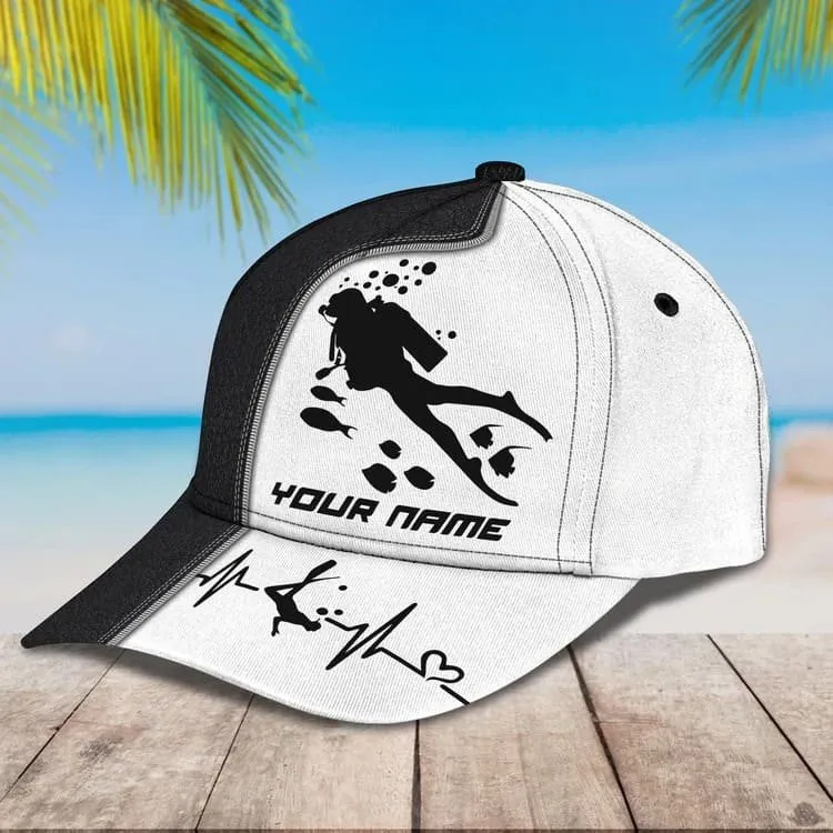 Personalized Scuba Diving 3D Baseball Cap, Suba Diving Hat for Husband & Dad