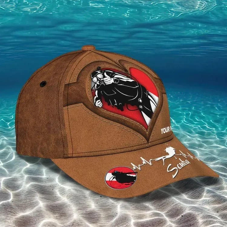 Personalized Scuba Diving 3D Baseball Cap, Suba Diving Hat for Husband & Dad