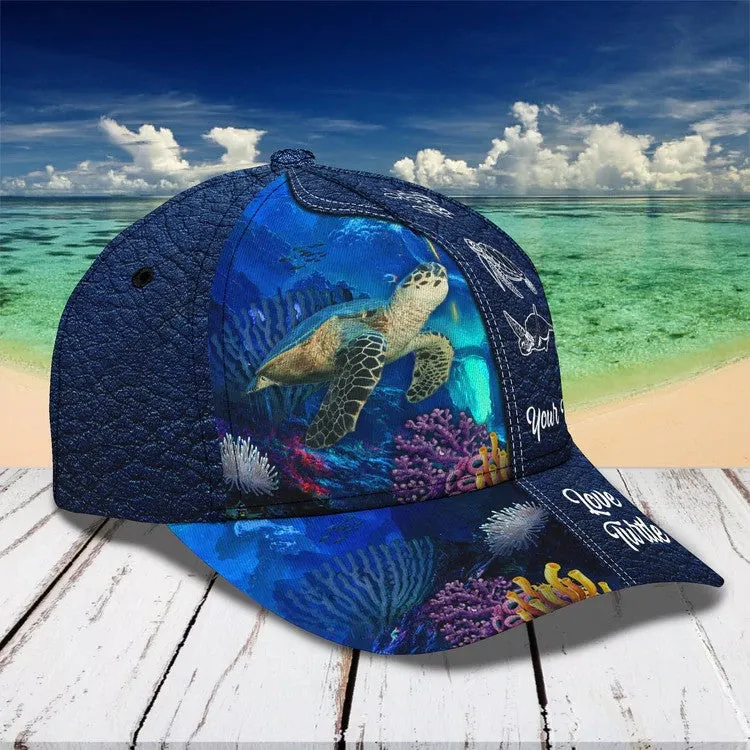 Personalized Turtle Cap for Son, Summer Beach Turtle Hat for Him Turtle Lovers Summer Holiday