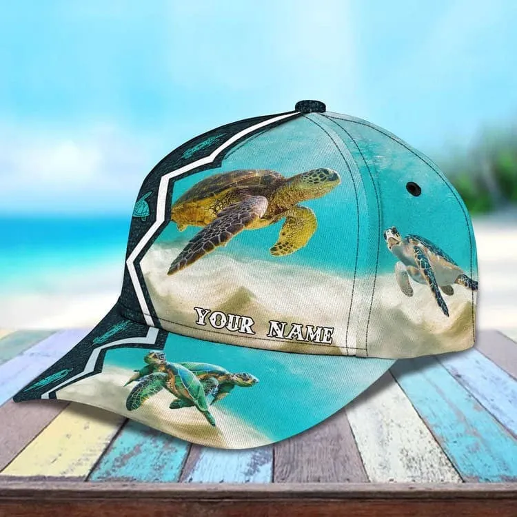 Personalized Turtle Cap for Son, Summer Beach Turtle Hat for Him Turtle Lovers Summer Holiday