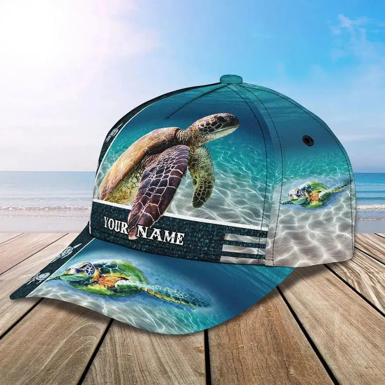 Personalized Turtle Cap for Son, Summer Beach Turtle Hat for Him Turtle Lovers Summer Holiday