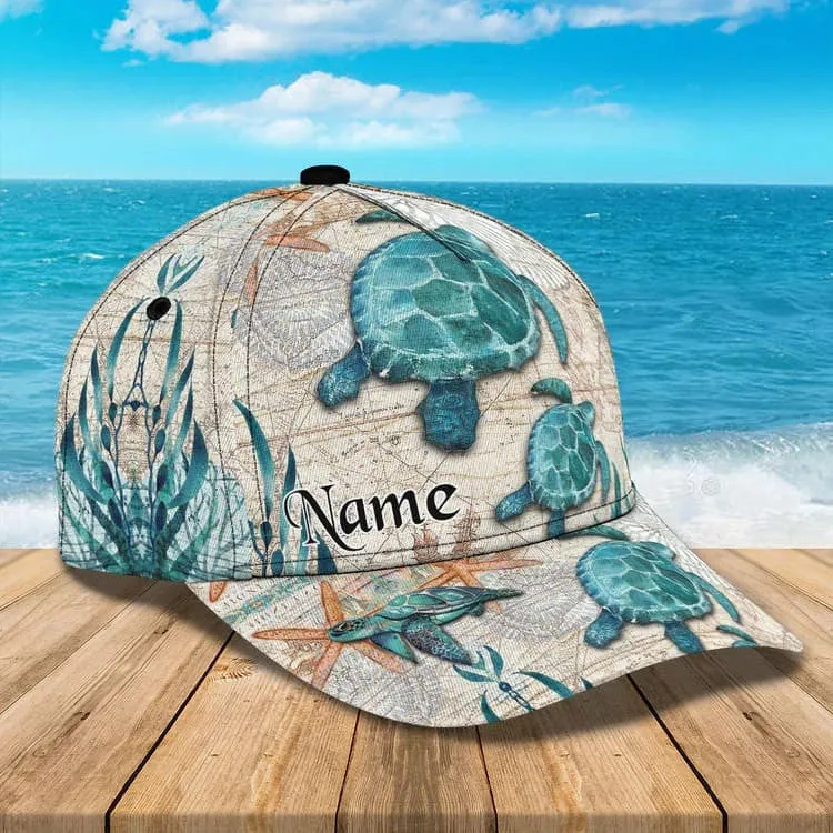 Personalized Turtle Cap for Son, Summer Beach Turtle Hat for Him Turtle Lovers Summer Holiday