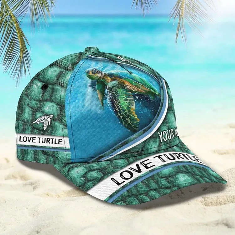 Personalized Turtle Cap for Son, Summer Beach Turtle Hat for Him Turtle Lovers Summer Holiday