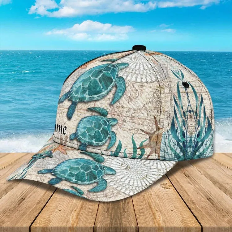 Personalized Turtle Cap for Son, Summer Beach Turtle Hat for Him Turtle Lovers Summer Holiday