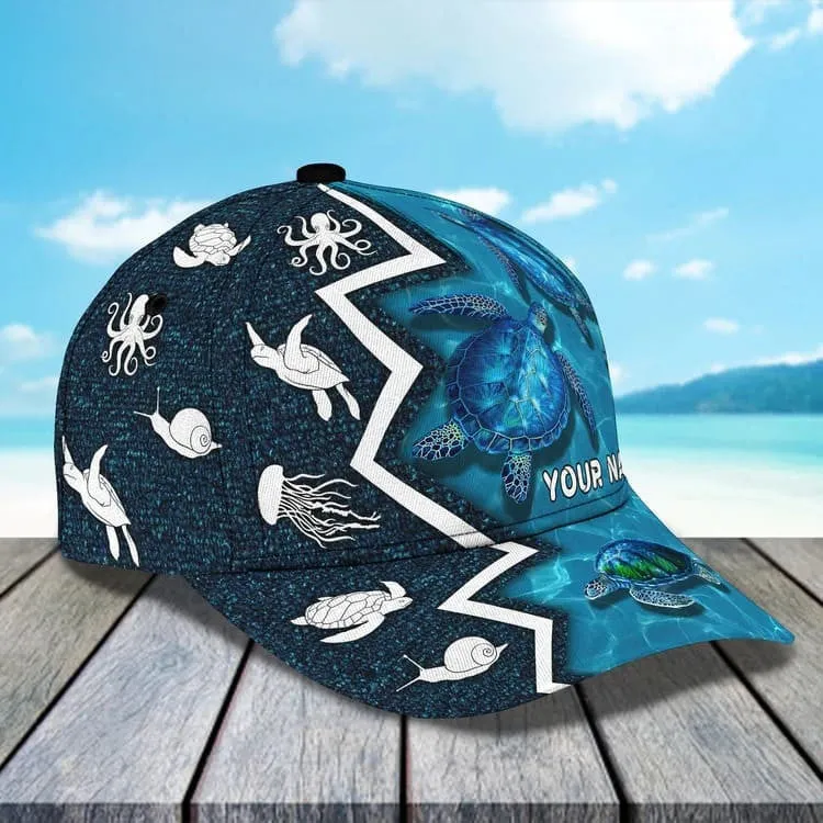 Personalized Turtle Cap for Son, Summer Beach Turtle Hat for Him Turtle Lovers Summer Holiday