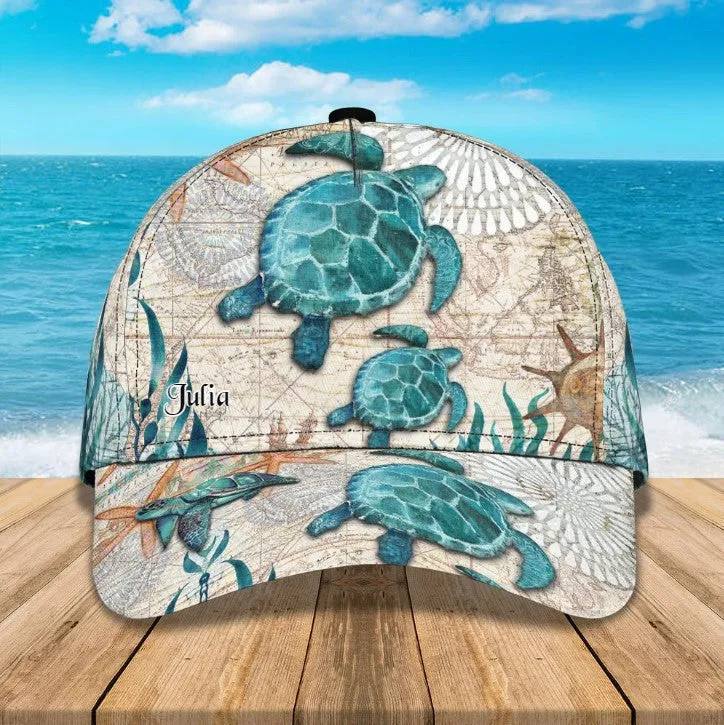 Personalized Turtle Cap for Son, Summer Beach Turtle Hat for Him Turtle Lovers Summer Holiday