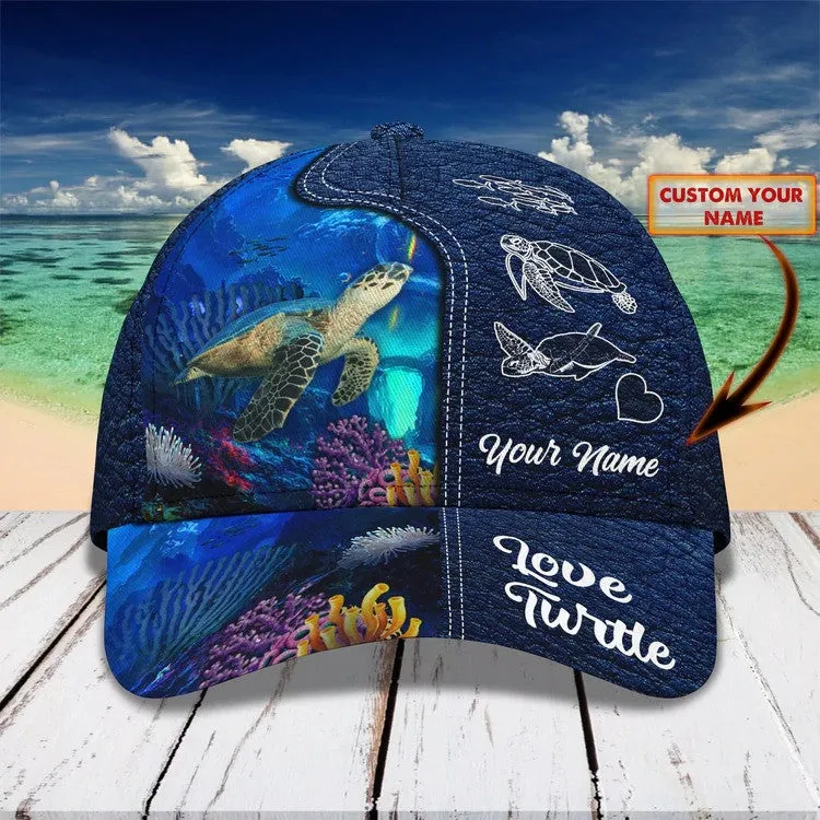 Personalized Turtle Cap for Son, Summer Beach Turtle Hat for Him Turtle Lovers Summer Holiday