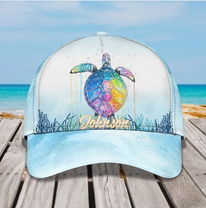 Personalized Turtle Cap for Son, Summer Beach Turtle Hat for Him Turtle Lovers Summer Holiday