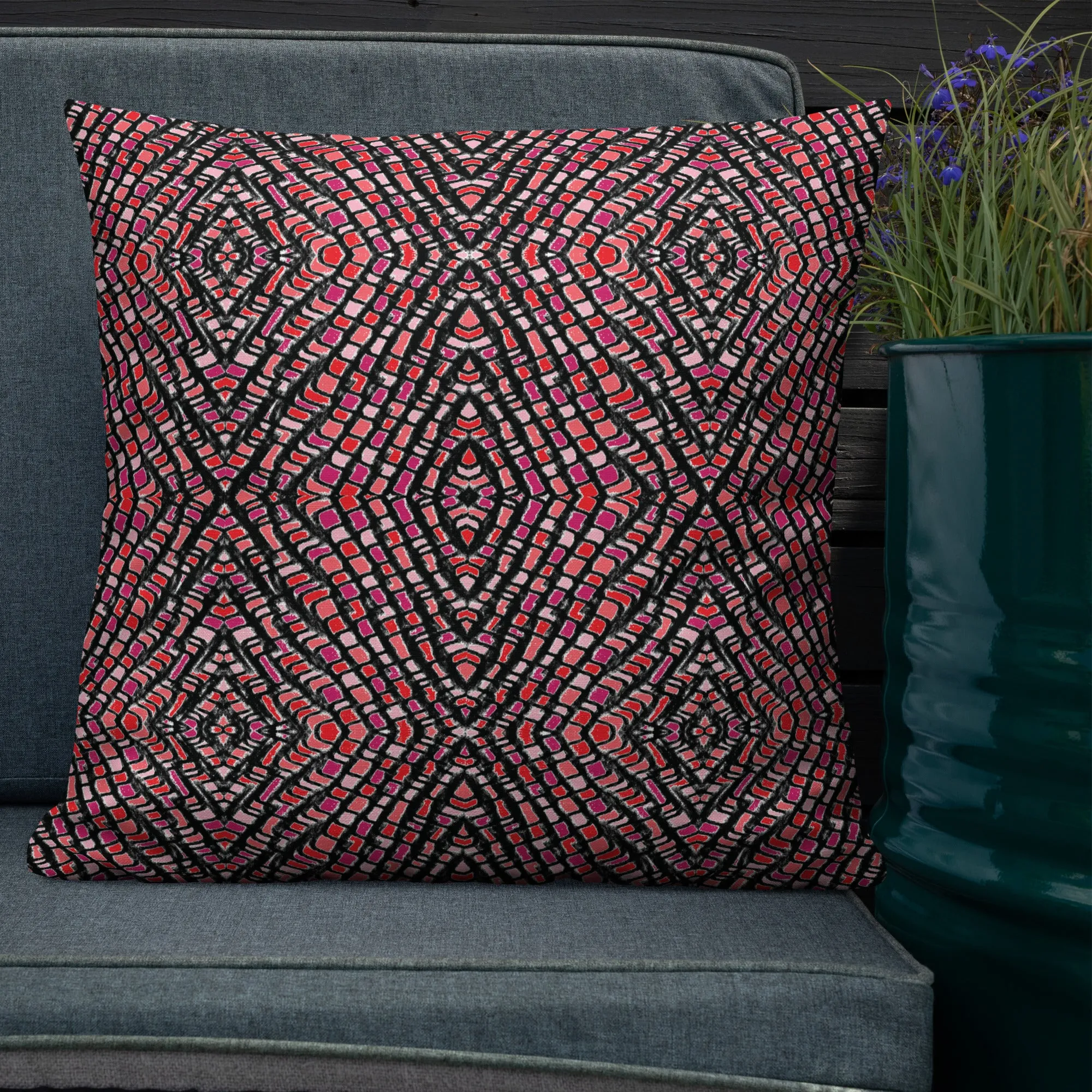 Pink Snake skin print Premium Pillow