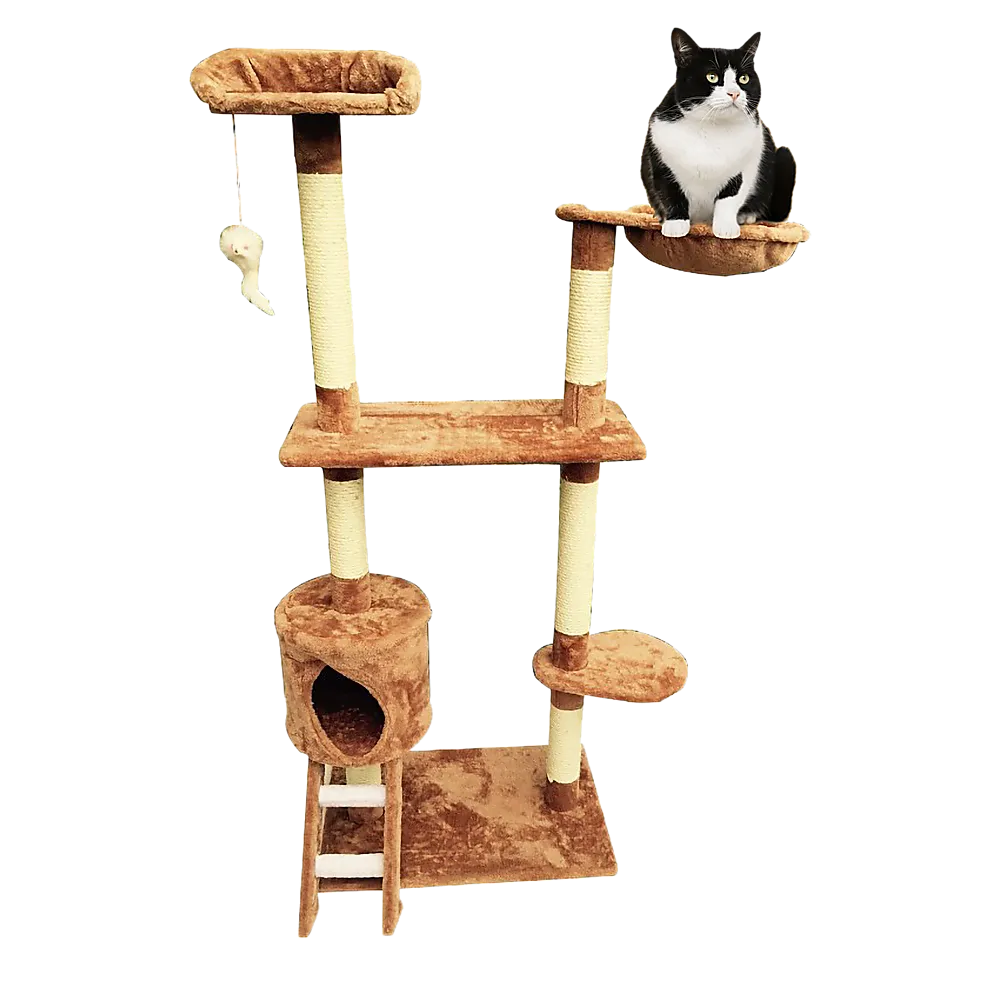 Plush Cat Tree with Sisal Poles, Hammocks, Ladder, 150cm